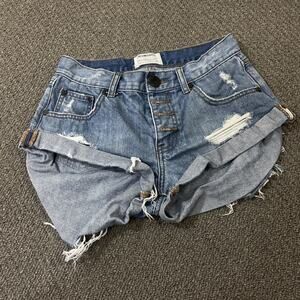 One X One Teaspoon Free People Shorts Womens Cut Off Jean Button Fly Denim